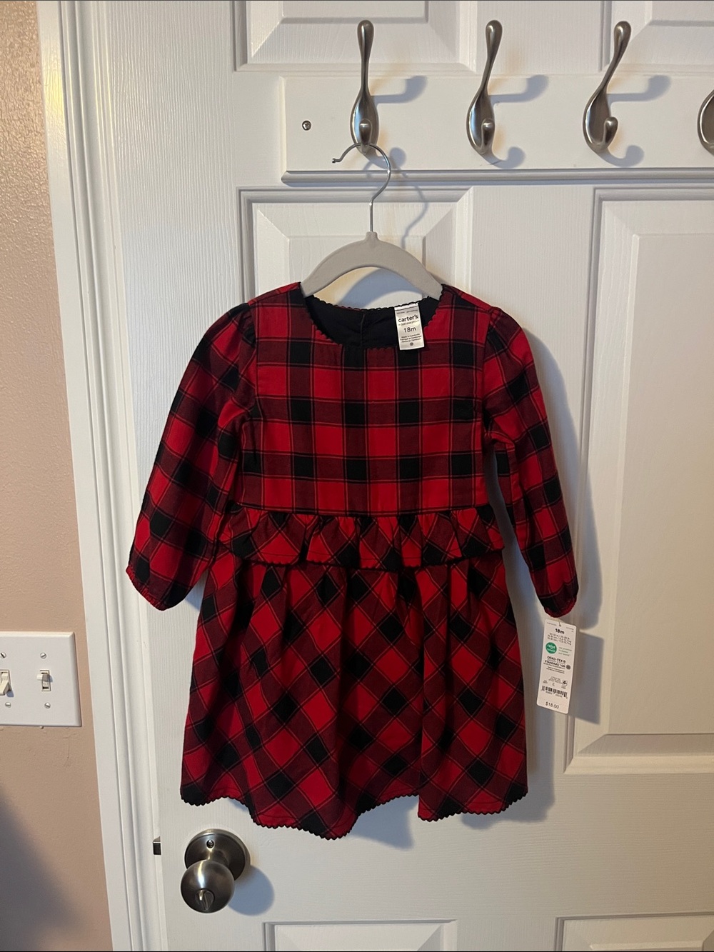Carter's Red and Black Plaid Peplum Dress